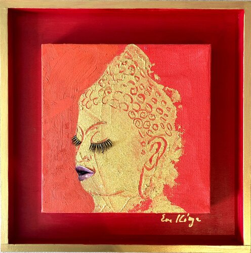 The blissful golden-red Buddha field by Eva Konya, Painting for Sale on Singulart