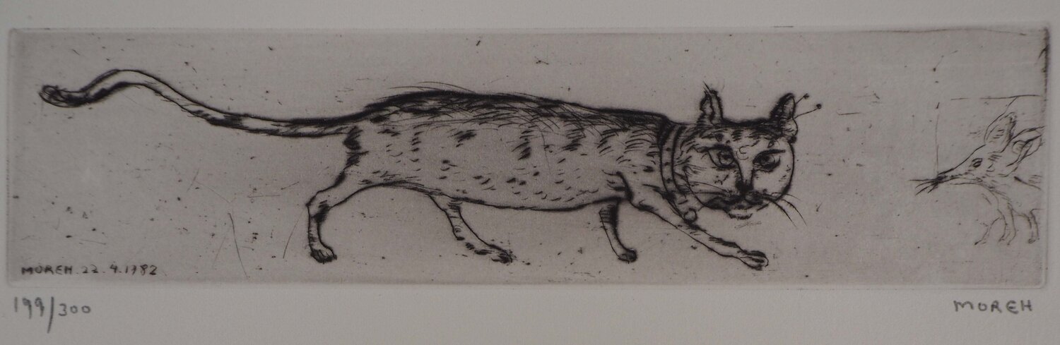 Le matin d'un chat : le chat et la souris Mordecai Moreh Druck zu verkaufen