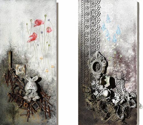 Set di 2 opere: Detriti n. 1 (il coniglietto di gomma) e Detriti n. 4 (la cornice vuota) von Milena Nicosia, Andere Medien kaufen auf Singulart
