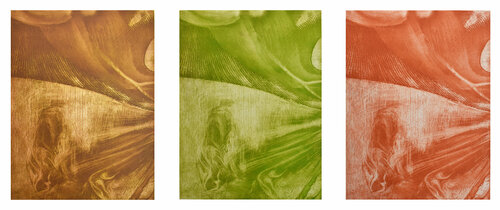 set di 3 incisioni: Il cammino (terra bruciata, verde acido, arancione) by Milena Nicosia, Print for Sale on Singulart