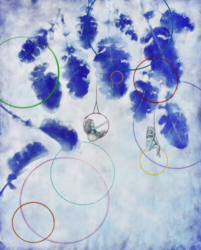 Dondolando tra le piume blu by Milena Nicosia, Painting for Sale on Singulart