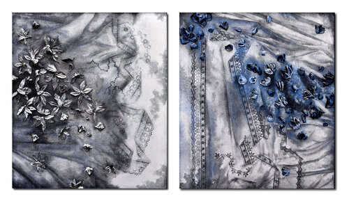Set di 2 opere: Fiori di pietra e Rose nere de Milena Nicosia, Pintura a la venta en Singulart