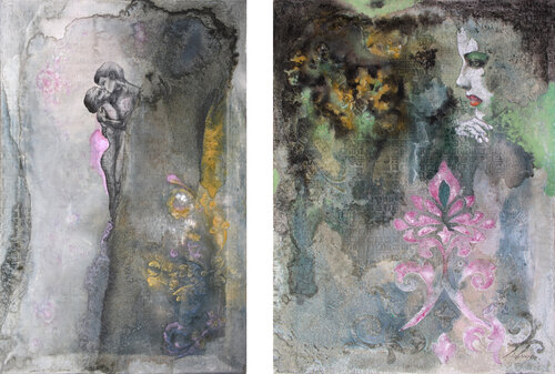 Set di 2 opere: "Un amore segreto" e "Pensiero d'amore" van Milena Nicosia, Schilderij te koop op Singulart