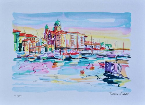 Vieux port de Saint Tropez, Lithographie originale signée by Olivier Zladku, Print for Sale on Singulart