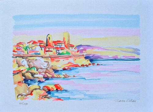 La baie d'Antibes, Lithographie originale signée by Olivier Zladku, Print for Sale on Singulart