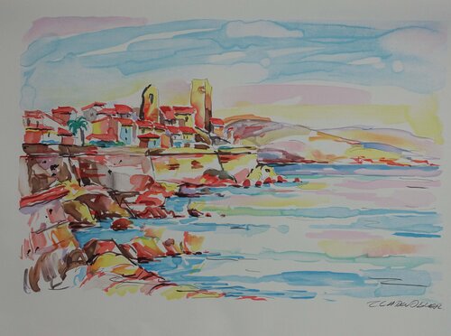 Bord de mer à Antibes , Lithographie originale signée by Olivier Zladku, Print for Sale on Singulart