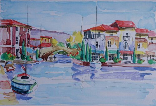 Petit port méditerranéen di Olivier Zladku, Stampa in vendita su Singulart