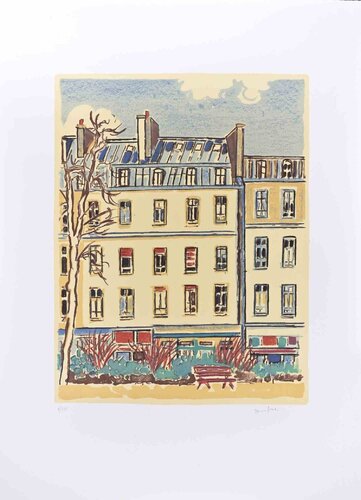 Paris, Houses and Tree von Orfeo Tamburi, Druck kaufen auf Singulart