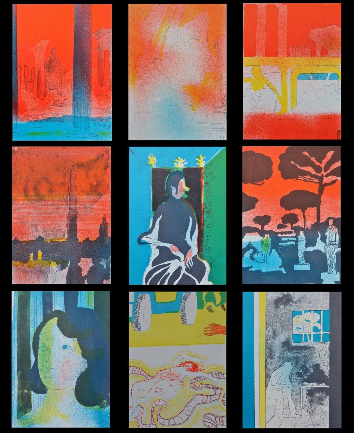 Rencontre à Rome, 9 Lithographies originales, 1967 Paul Guiramand Stampa in vendita
