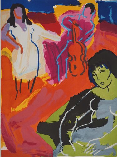 Les deux beautés et le musicien van Pierre Ambrogiani, Afdruk te koop op Singulart