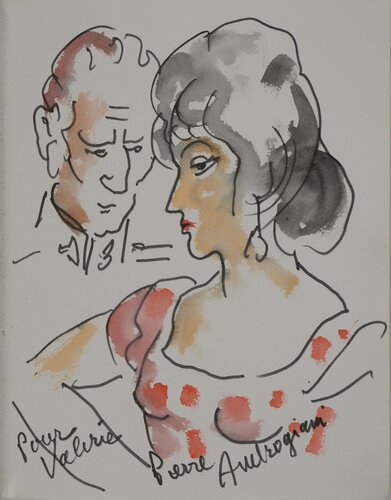 La jeune femme et le militaire, Aquarelle originale signée von Pierre Ambrogiani, Werk auf Papier kaufen auf Singulart
