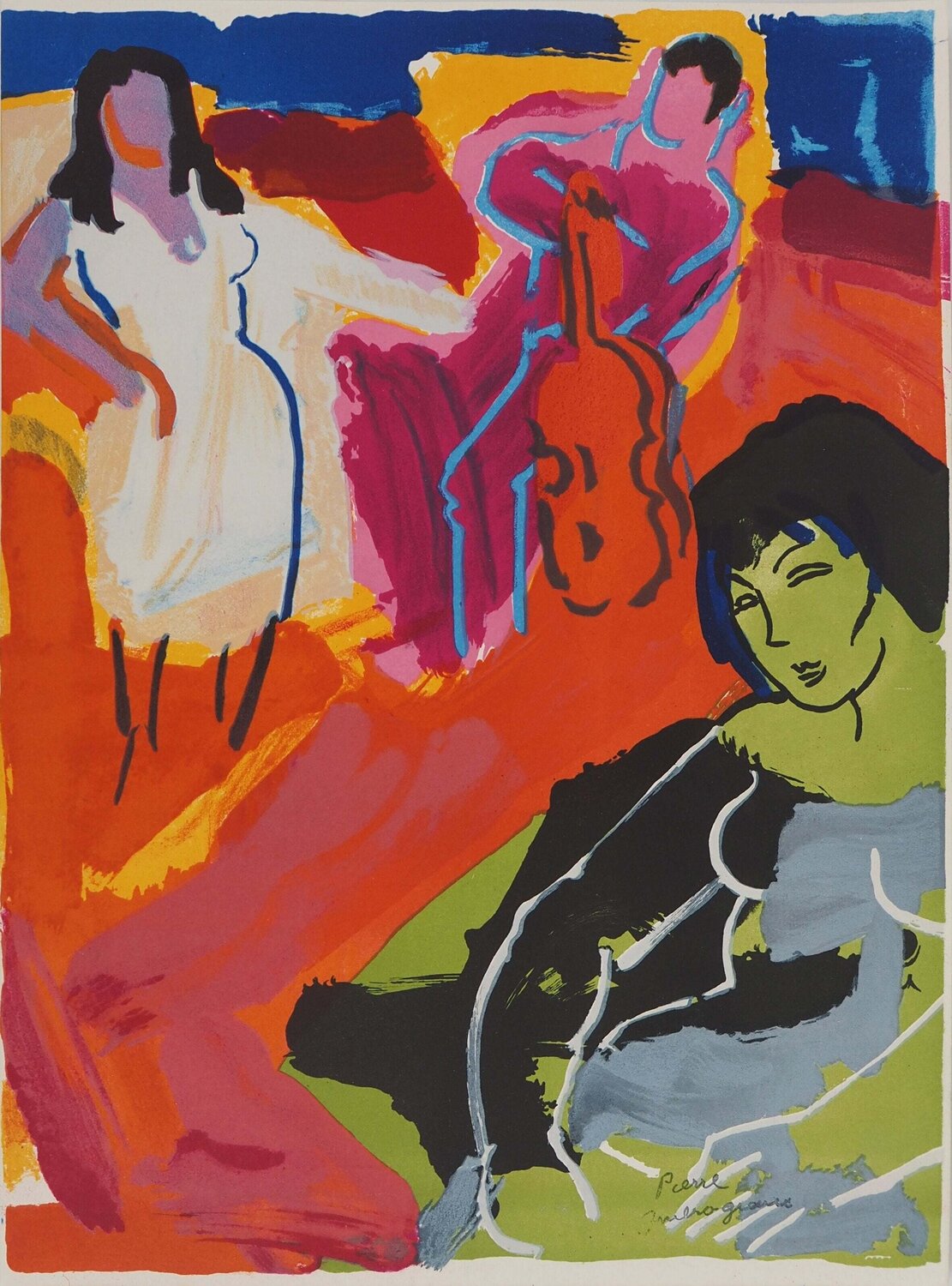Les deux beautés et le musicien Pierre Ambrogiani Print for sale