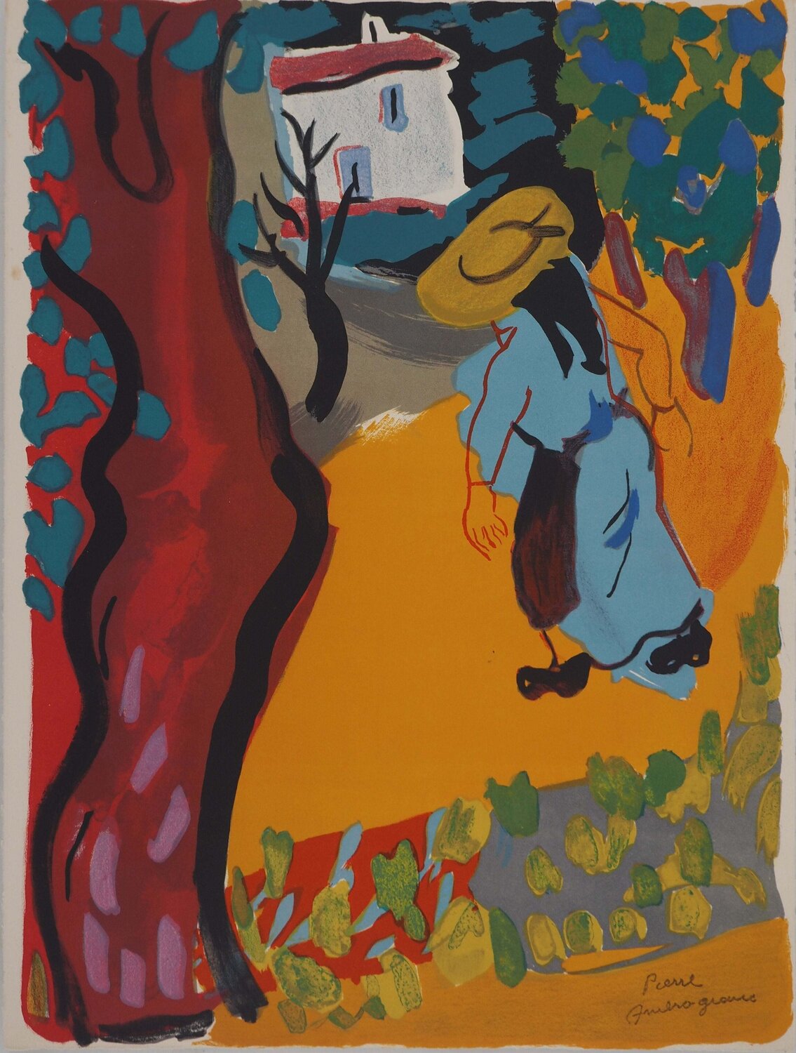 Moisson en Provence (Retour des Champs), Lithographie originale signée Pierre Ambrogiani Stampa in vendita