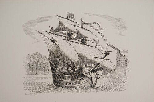 Navire sur la Seine, Gravure originale signée de Pierre Dubreuil, Impresión a la venta en Singulart