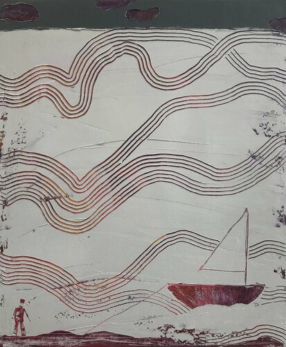 Fisherman and purple clouds par Tatiana Harizanova, Peinture en vente sur Singulart