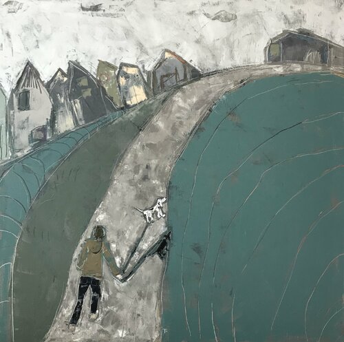 The man with the two dogs van Tatiana Harizanova, Schilderij te koop op Singulart