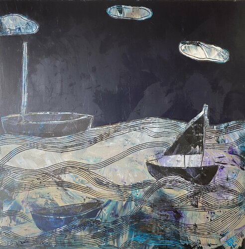 Boats and clouds di Tatiana Harizanova, Pittura in vendita su Singulart