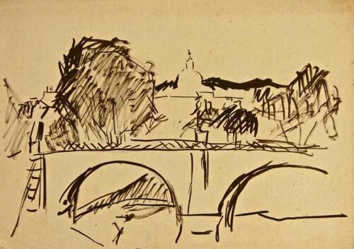 Bridge in Firenze by Pompeo Borra, Work on Paper for Sale on Singulart