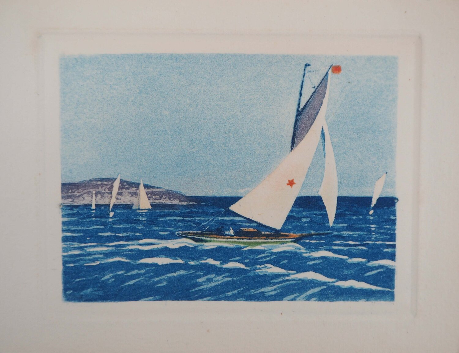 Régate sur l'Atlantique, Gravure originale signée René Ligeron Édition à vendre