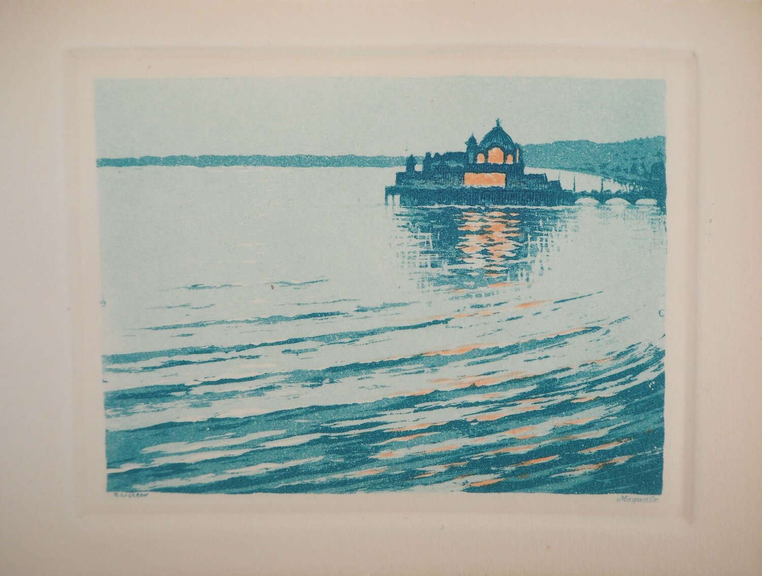 Nice, le Palais de la Jetée, Gravure originale signée René Ligeron Impresión en venta