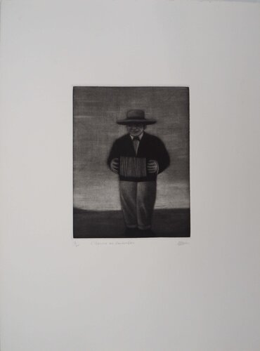L'homme au bandonéon, Gravure originale signée par Richard Davies, Édition en vente sur Singulart