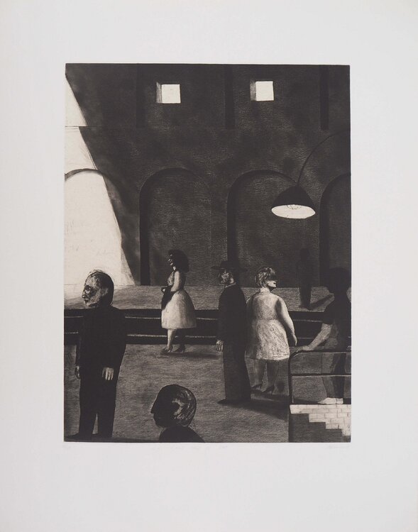 A la gare, Gravure originale signée Richard Davies