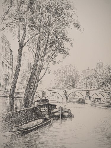 La gloire de Paris : Péniche vers l'Ile Saint Louis von Robert Lotiron, Druck kaufen auf Singulart