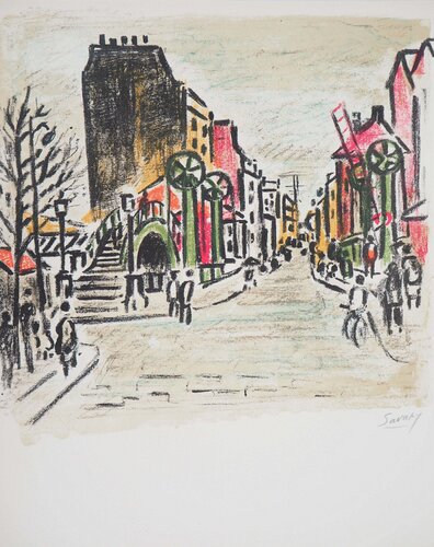 Paris, Canal Saint Martin, Lithographie originale signée de Robert Savary, Impresión a la venta en Singulart