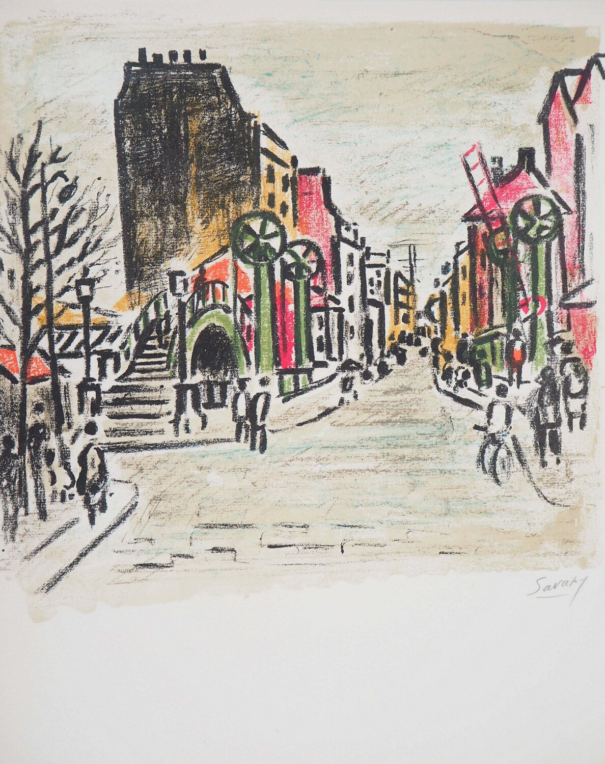 Paris, Canal Saint Martin, Lithographie originale signée Robert Savary Stampa in vendita