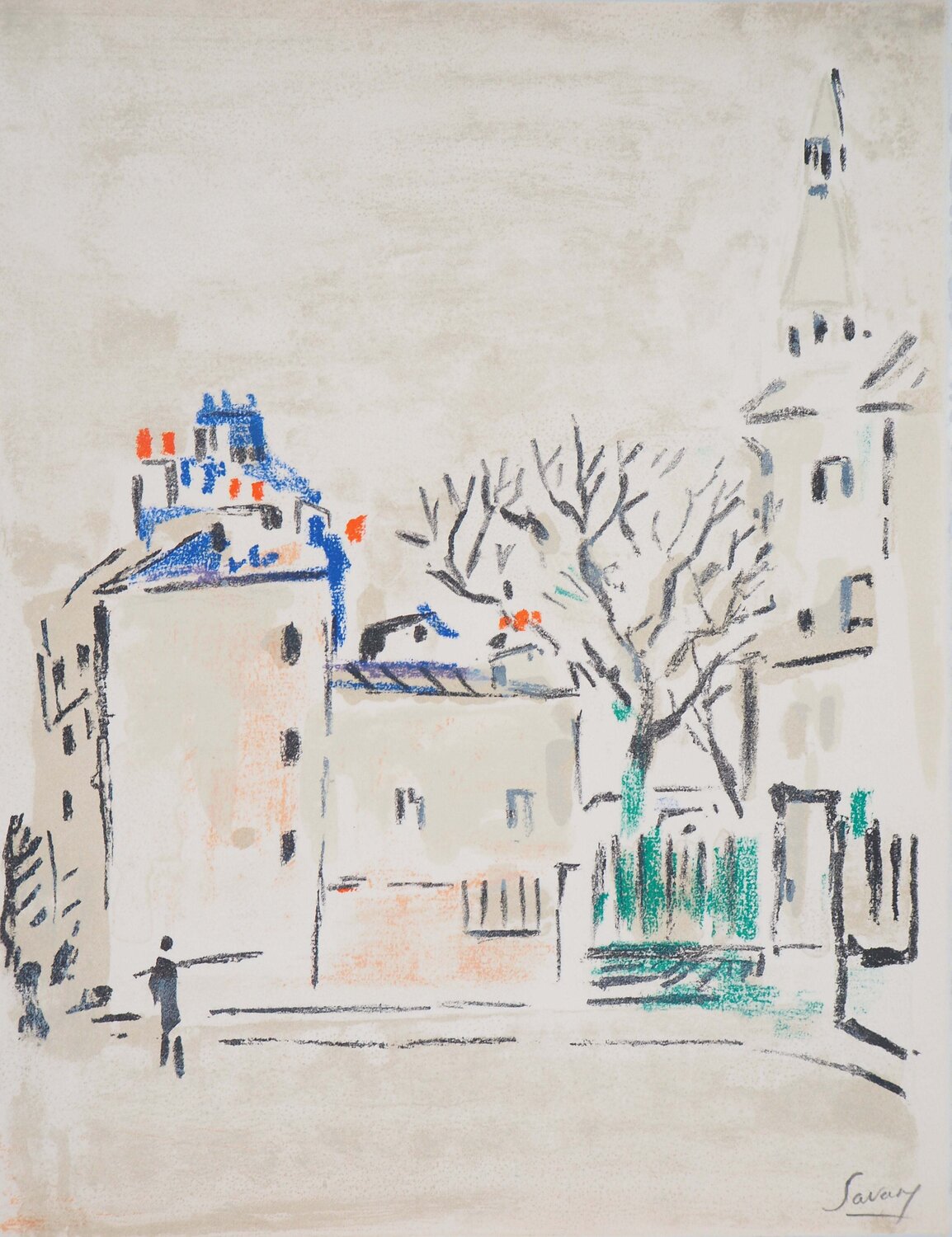Paris, Derrière Montmartre, Lithographie originale signée Robert Savary Stampa in vendita