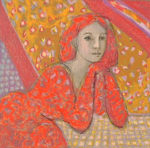 Femme rousse en robe orange von Robert Stenne, Druck kaufen auf Singulart