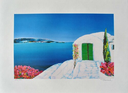 Petite porte verte à Santorin, Lithographie originale signée by Serge Fenech, Print for Sale on Singulart