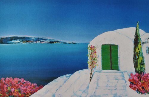 Petite porte verte à Santorin Serge Fenech