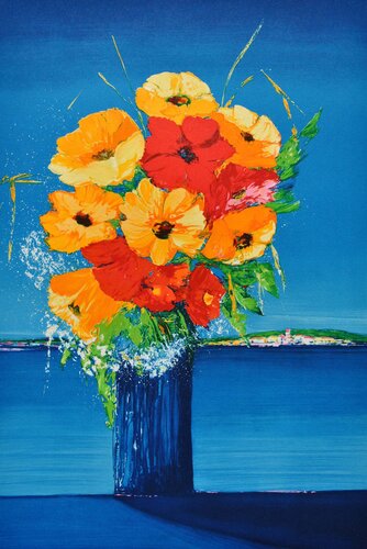 Bouquet fleuri face à la Méditerranée by Serge Fenech, Print for Sale on Singulart