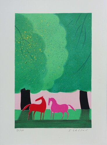 Couple de chevaux, Lithographie originale signée par Serge Lassus, Édition en vente sur Singulart