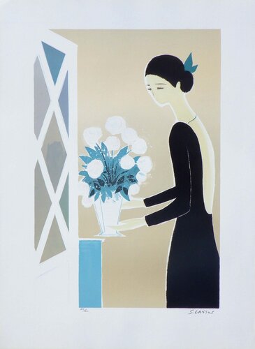 Le bouquet blanc, Lithographie originale signée par Serge Lassus, Édition en vente sur Singulart