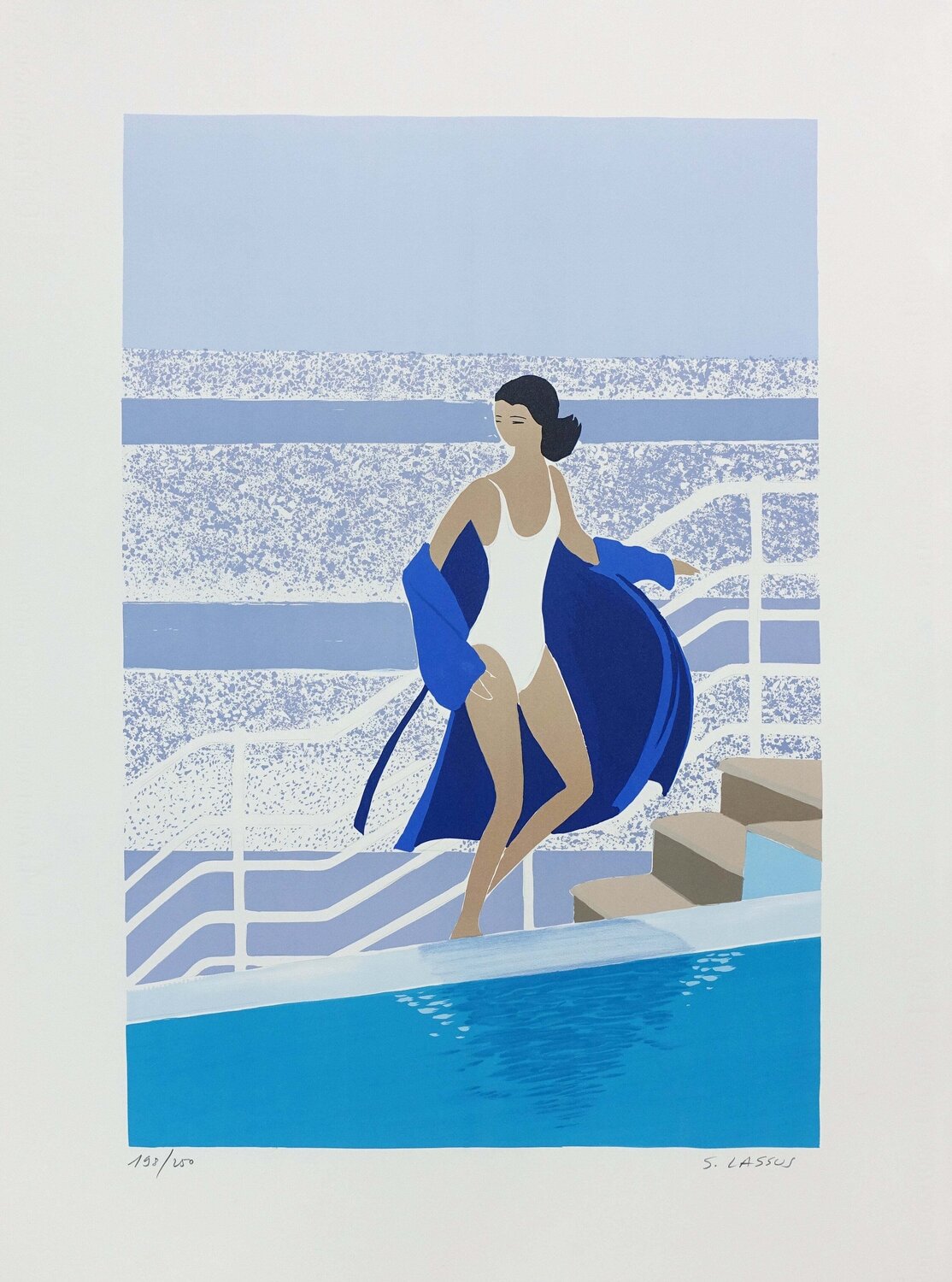 Thalasso à Saint Malo, Lithographie originale signée Serge Lassus Stampa in vendita
