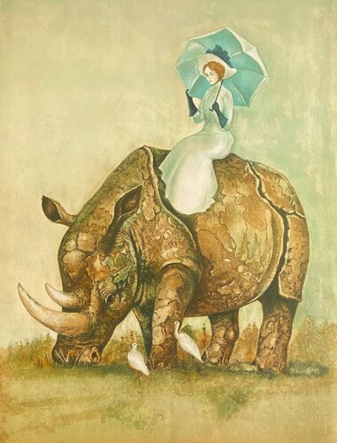 Elégante et rhinocéros von Stanislas Lepri, Druck kaufen auf Singulart