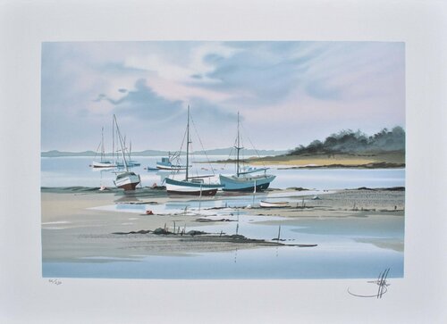 Marée basse à Concarneau, Lithographie originale signée de Stéphane Lauro, Impresión a la venta en Singulart