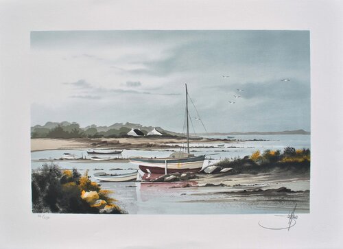 Marée basse à Noirmoutier, Lithographie originale signée de Stéphane Lauro, Impresión a la venta en Singulart