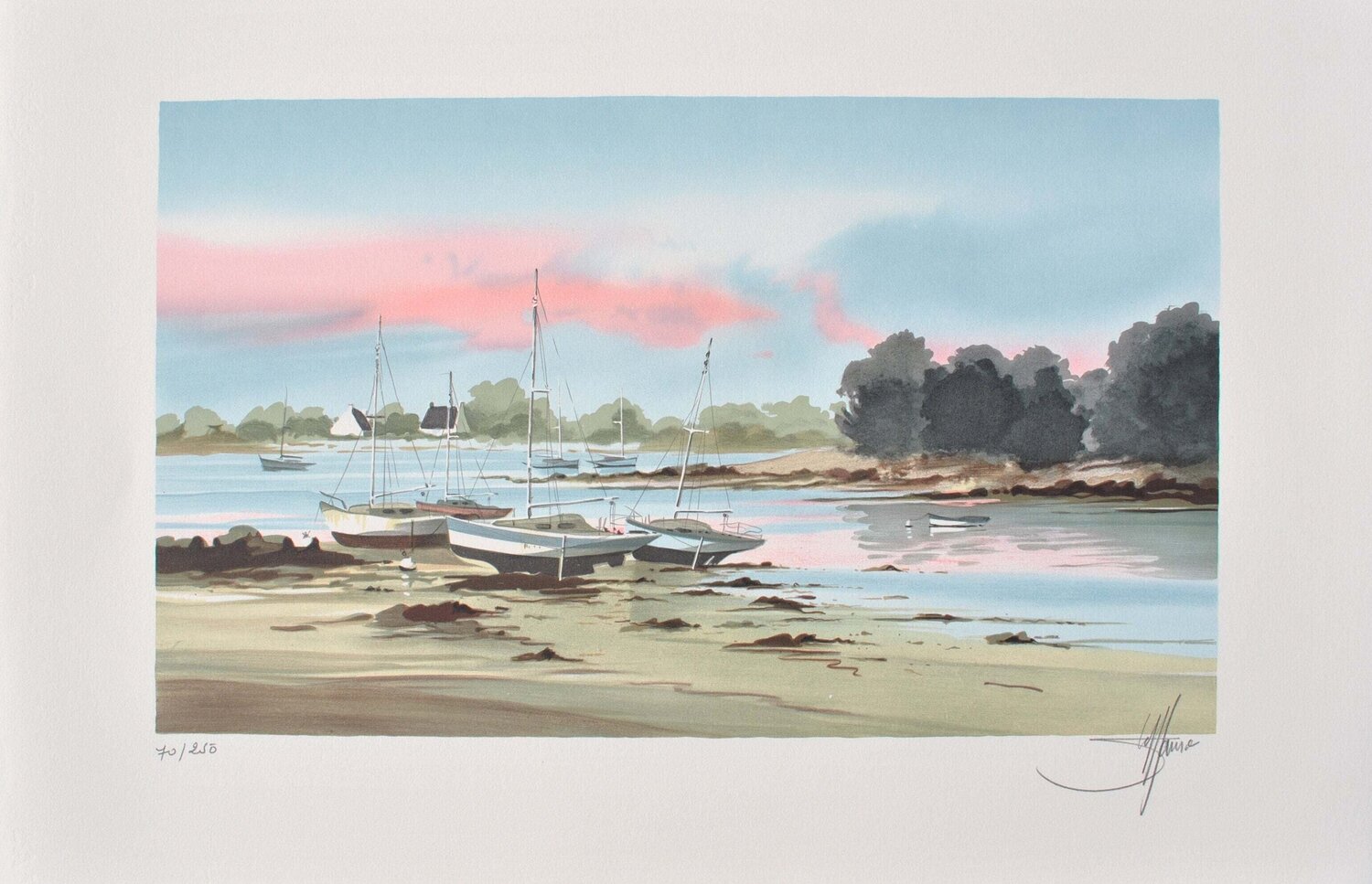 Les trois voiliers, Lithographie originale signée Stéphane Lauro Druck zu verkaufen