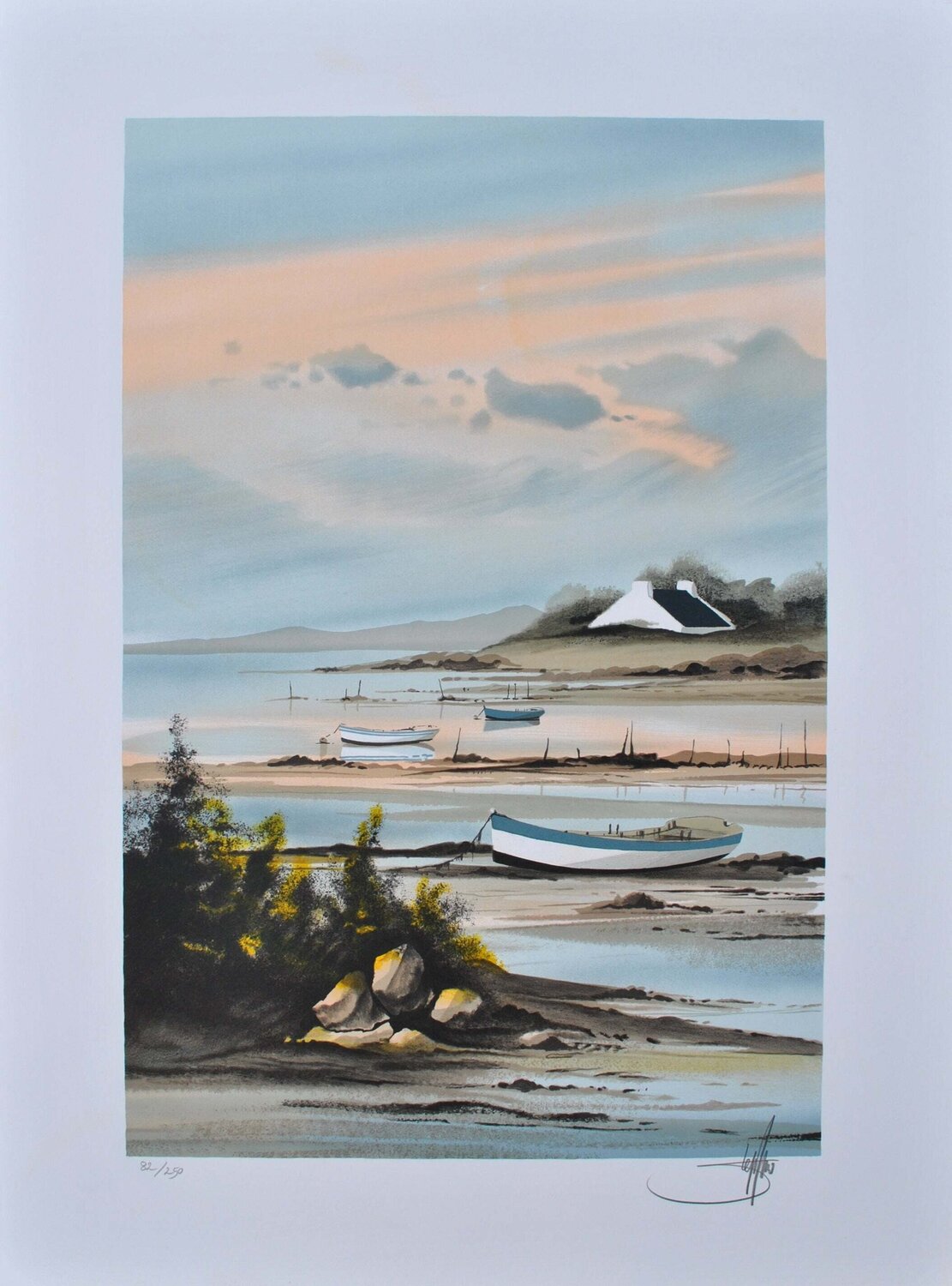 Couché de soleil à Douarnenez, Lithographie originale signée Stéphane Lauro Print for sale