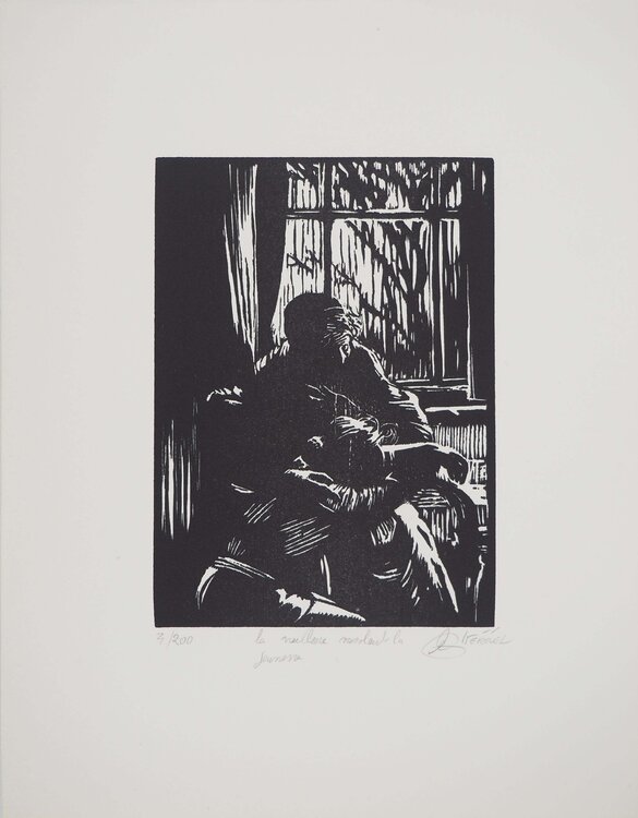 La vieillesse consolant la jeunesse, Gravure originale signée Tiennick Kerevel