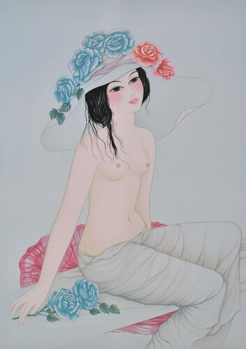 Geisha à la rose de Tran Mara, Impresión a la venta en Singulart