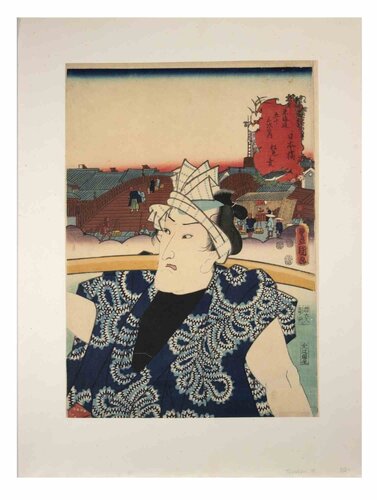 Actor Portrait before an Edo Bridge (Nihonbashi) by Utagawa Kunisada, Print for Sale on Singulart