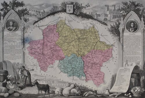 France, Carte ancienne de l'Allier Victor Levasseur