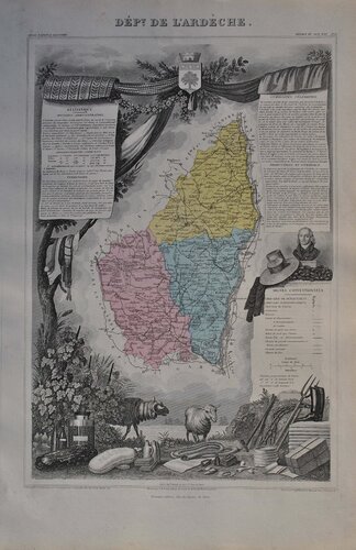 France, Carte ancienne de l'Ardèche von Victor Levasseur, Druck kaufen auf Singulart