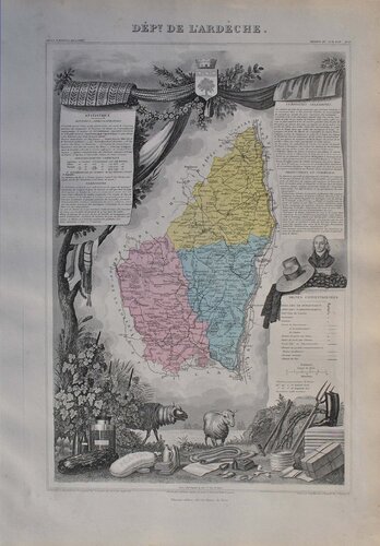 France, Carte ancienne de l'Ardèche, Gravure originale by Victor Levasseur, Print for Sale on Singulart
