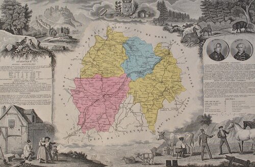 France, Carte ancienne du Cantal Victor Levasseur