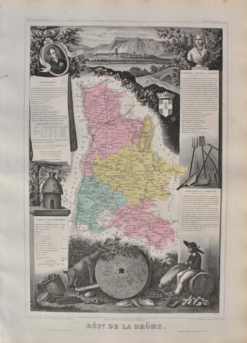 France, Carte ancienne de la Drôme, Gravure originale de Victor Levasseur, Impresión a la venta en Singulart